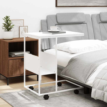 Side Table with Wheels White 55x36x63.5 cm Engineered Wood