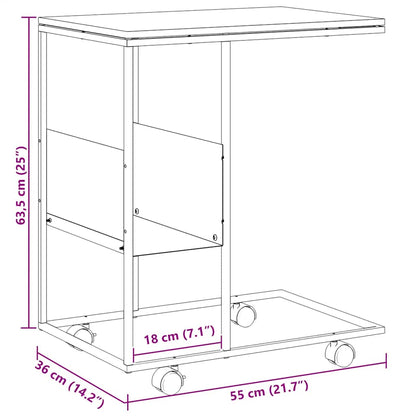 Side Table with Wheels White 55x36x63.5 cm Engineered Wood