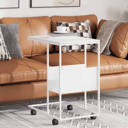 Side Table with Wheels White 55x36x63.5 cm Engineered Wood