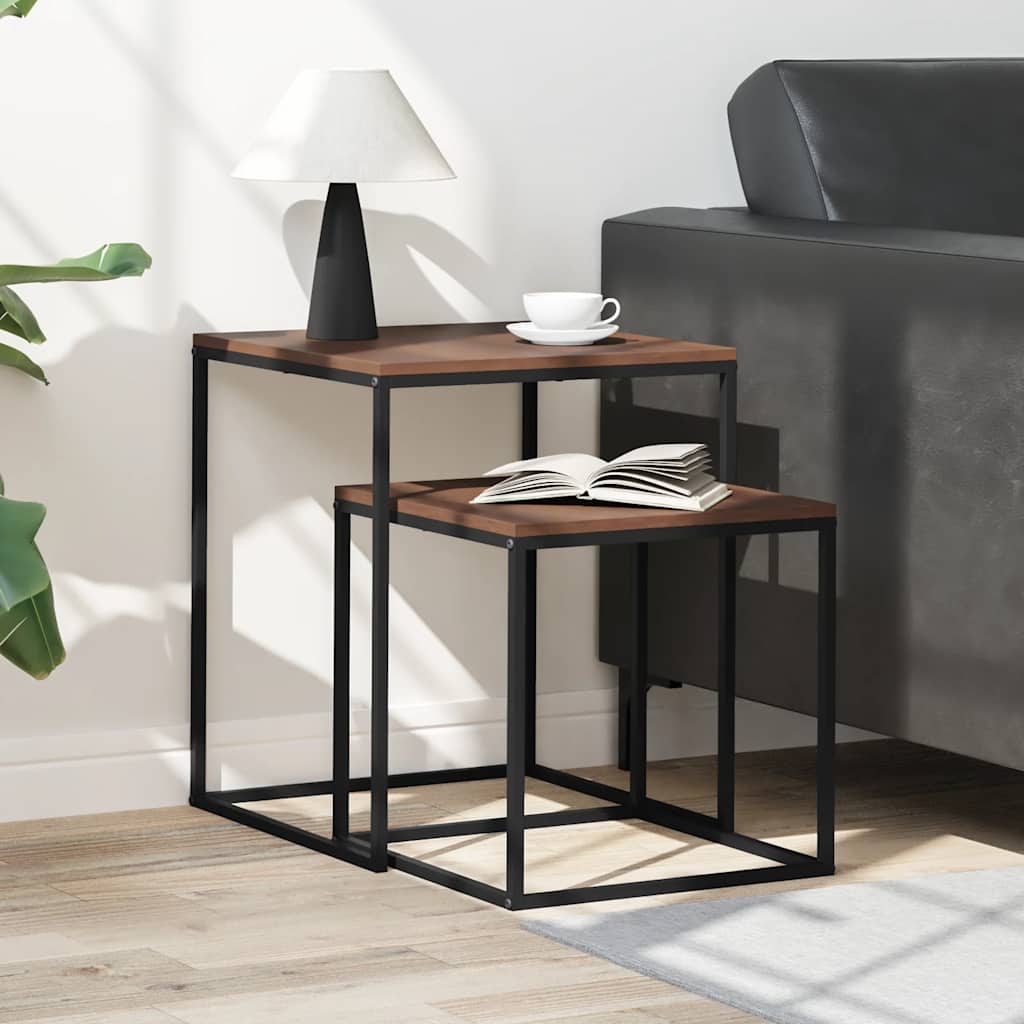Coffee Table Set 2 pcs Engineered Wood and Metal