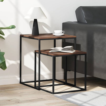 Coffee Table Set 2 pcs Engineered Wood and Metal