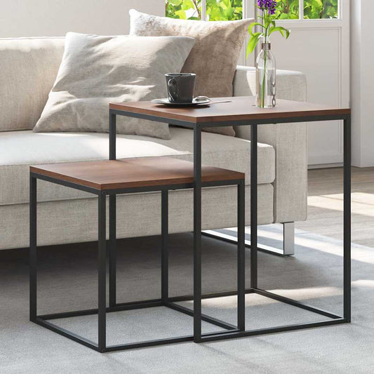 Coffee Table Set | Set of 2 | Black and brown | Engineered wood and iron