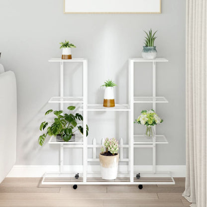 Flower Stand with Wheels 94.5x24.5x91.5 cm White Iron