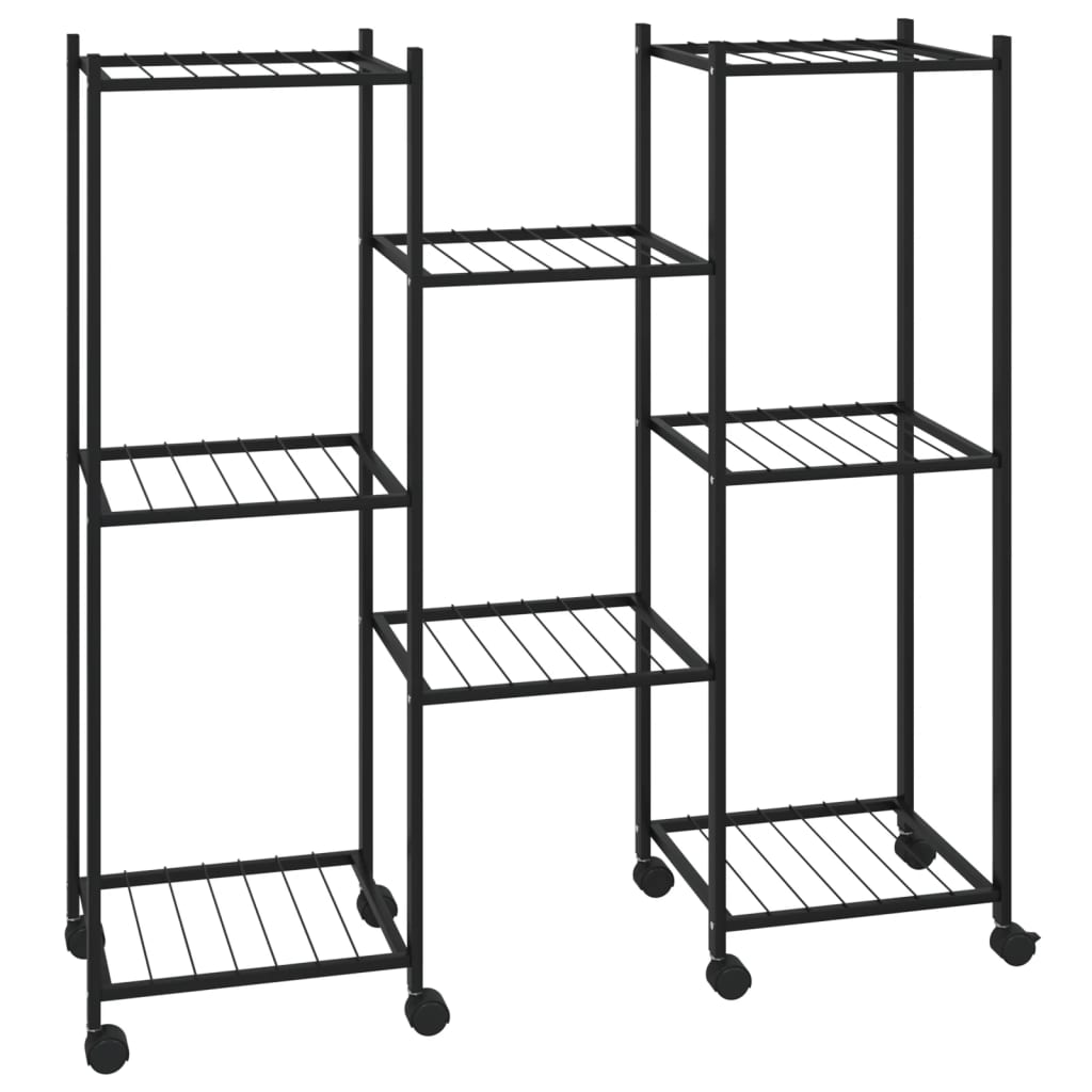 Flower Stand Black Powder-Coated Iron Tall Rollable