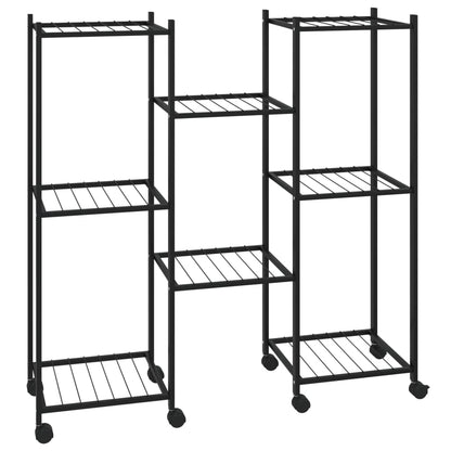 Flower Stand Black Powder-Coated Iron Tall Rollable