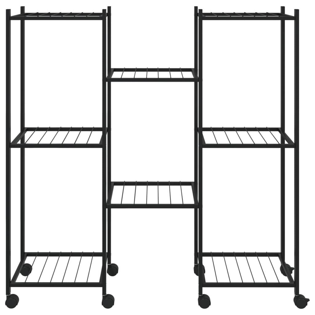 Flower Stand Black Powder-Coated Iron Tall Rollable