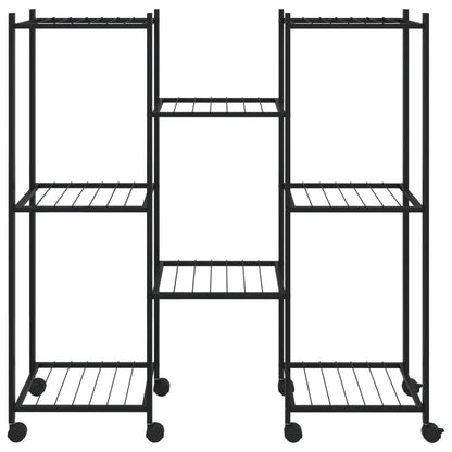 Flower Stand Black Powder-Coated Iron Tall Rollable