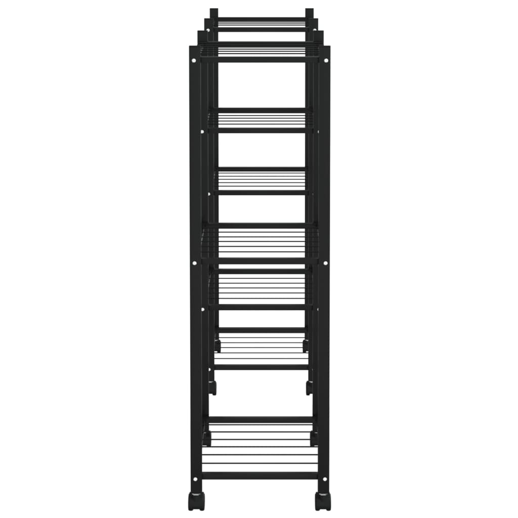Flower Stand Black Powder-Coated Iron Tall Rollable