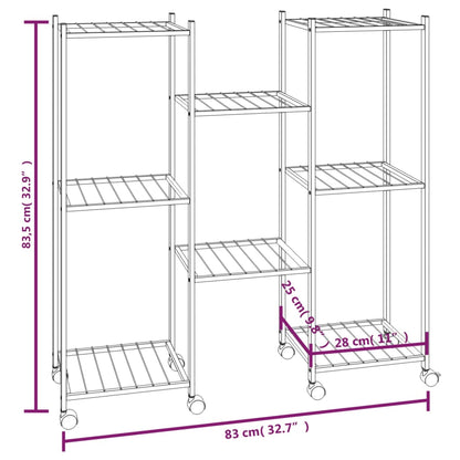 Flower Stand Black Powder-Coated Iron Tall Rollable