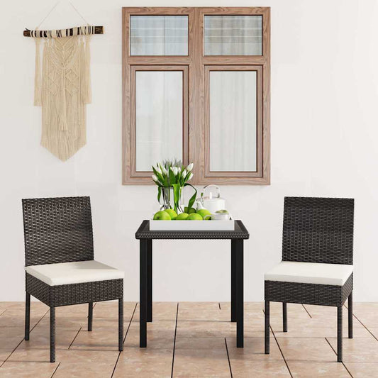 3 Piece Outdoor Dining Set with Cushions Poly Rattan Black
