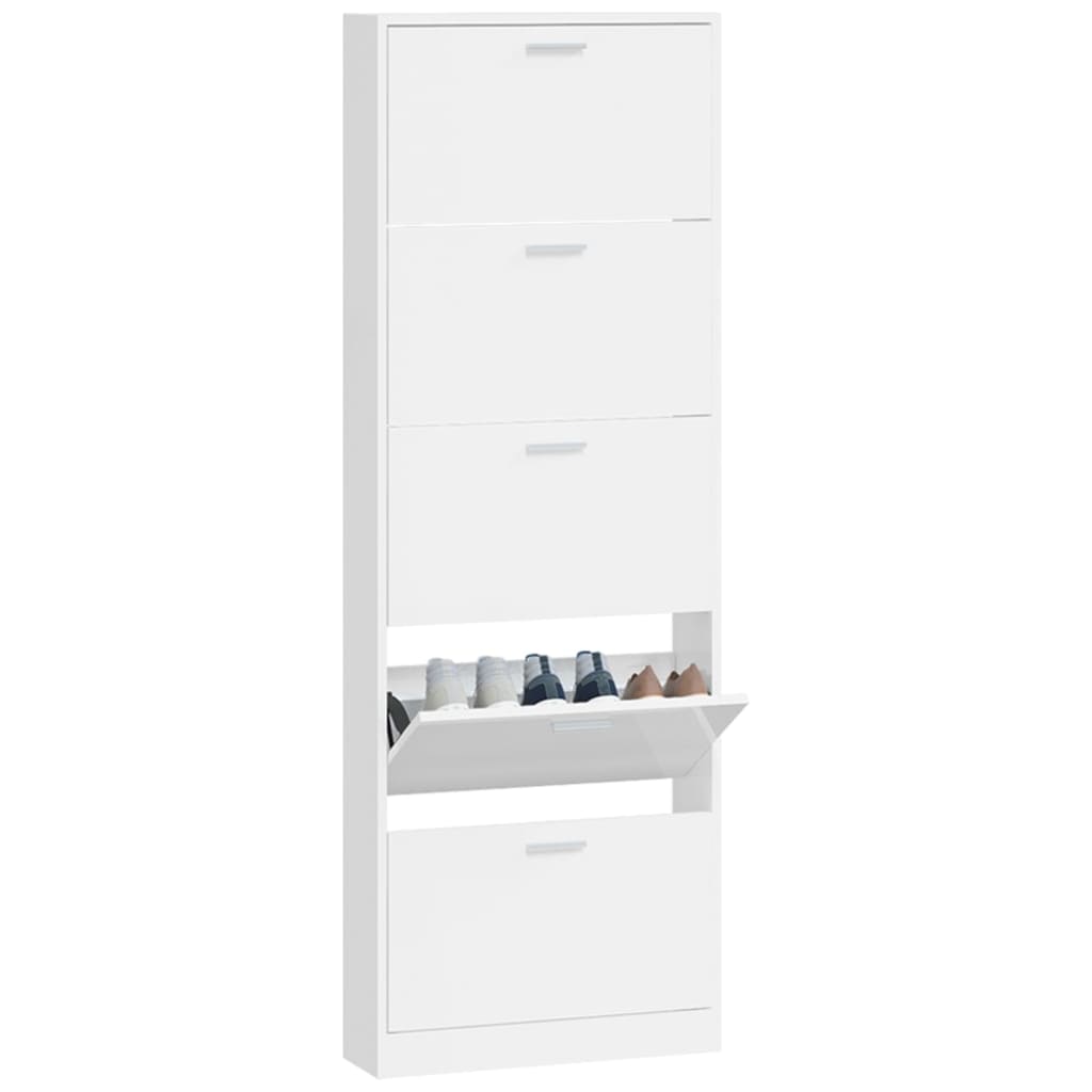 Shoe Cabinet High Gloss White 59x17x169 cm Engineered Wood