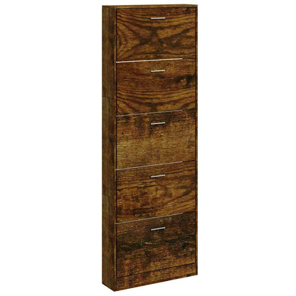 Shoe Cabinet Smoked Oak 59x17x169 cm Engineered Wood