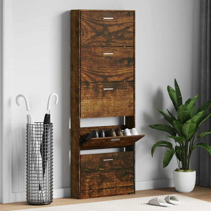 Shoe Cabinet Smoked Oak 59x17x169 cm Engineered Wood