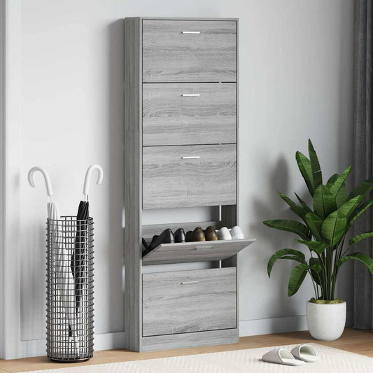 Shoe Cabinet Grey Sonoma 59x17x169 cm Engineered Wood