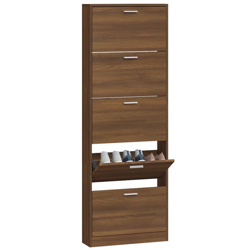 Shoe Cabinet Brown Oak 59x17x169 cm Engineered Wood