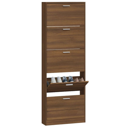 Shoe Cabinet Brown Oak 59x17x169 cm Engineered Wood