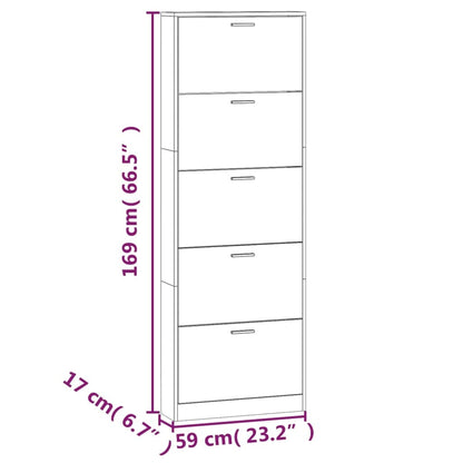 Shoe Cabinet Brown Oak 59x17x169 cm Engineered Wood