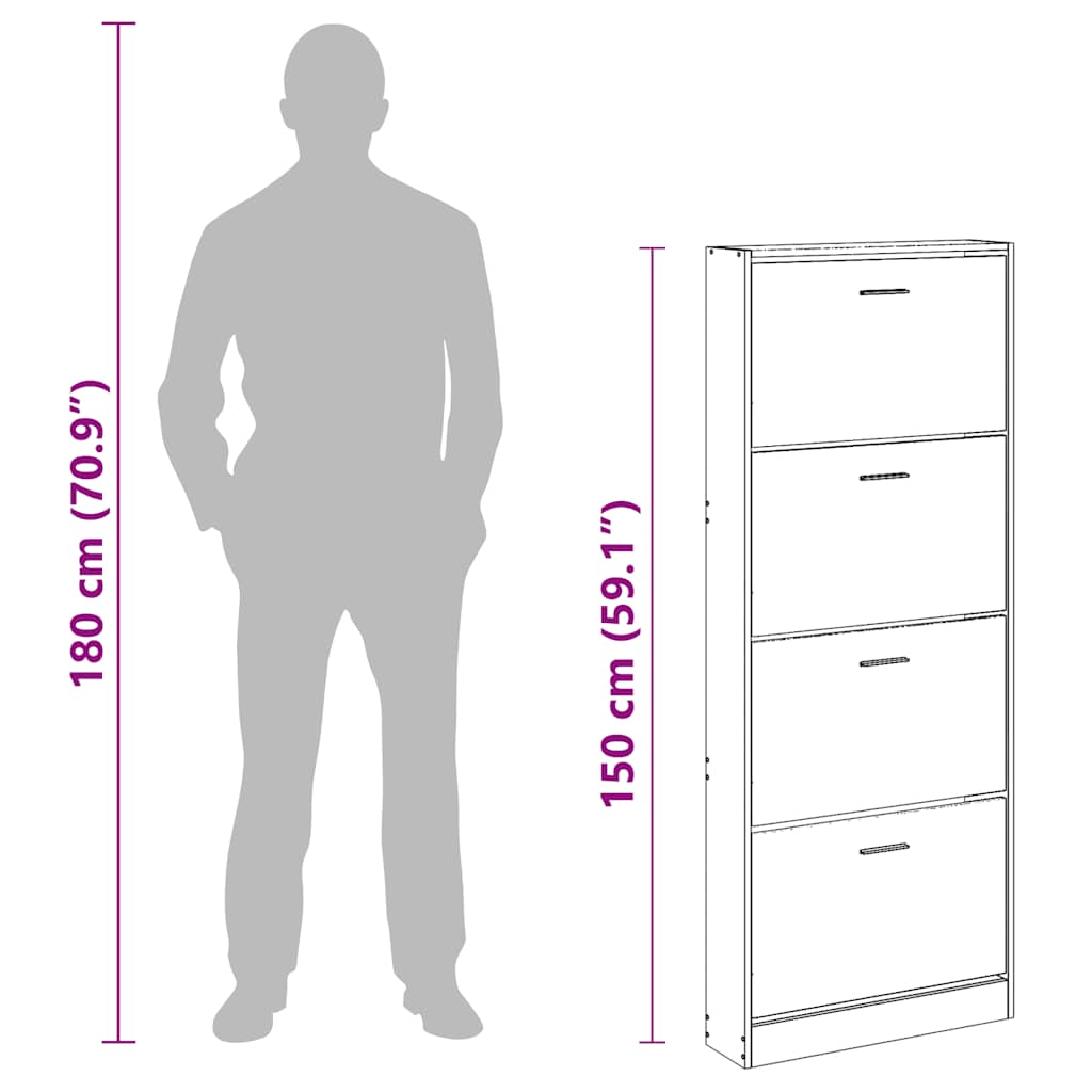 Shoe Cabinet Oak 59x17x150 cm Engineered Wood