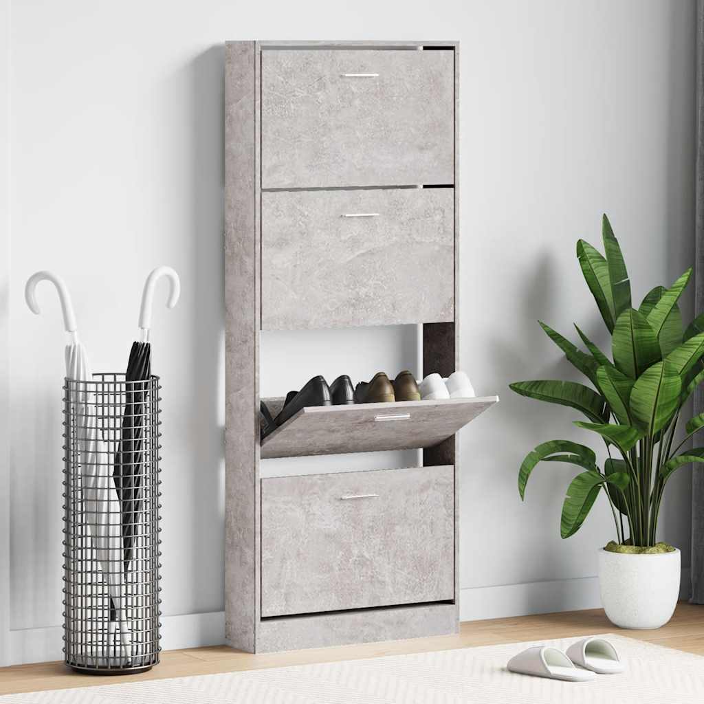 Shoe Cabinet Concrete Grey 59x17x150 cm Engineered Wood