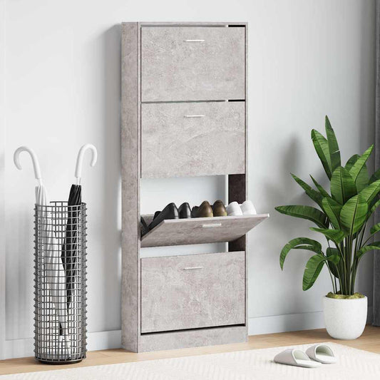 Shoe Cabinet Concrete Grey 59x17x150 cm Engineered Wood