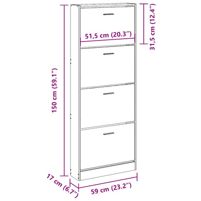 Shoe Cabinet High Gloss White 59x17x150 cm Engineered Wood