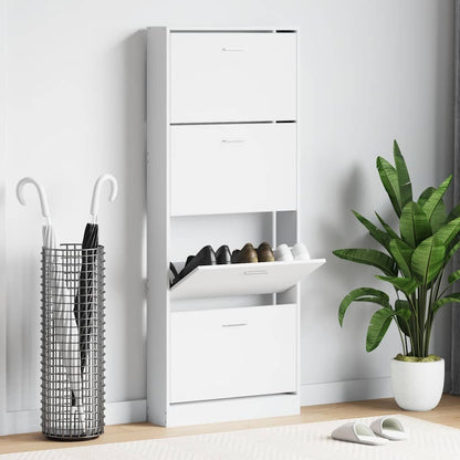 Shoe Cabinet High Gloss White 59x17x150 cm Engineered Wood