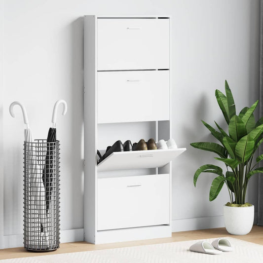Shoe Cabinet High Gloss White 59x17x150 cm Engineered Wood
