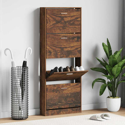 Shoe Cabinet Smoked Oak 59x17x150 cm Engineered Wood