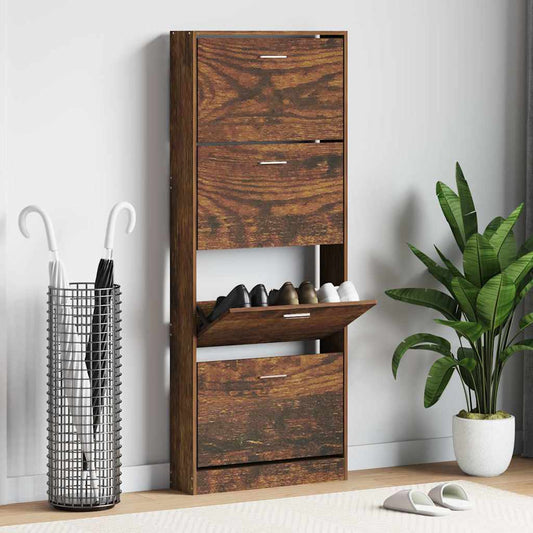 Shoe Cabinet Smoked Oak 59x17x150 cm Engineered Wood