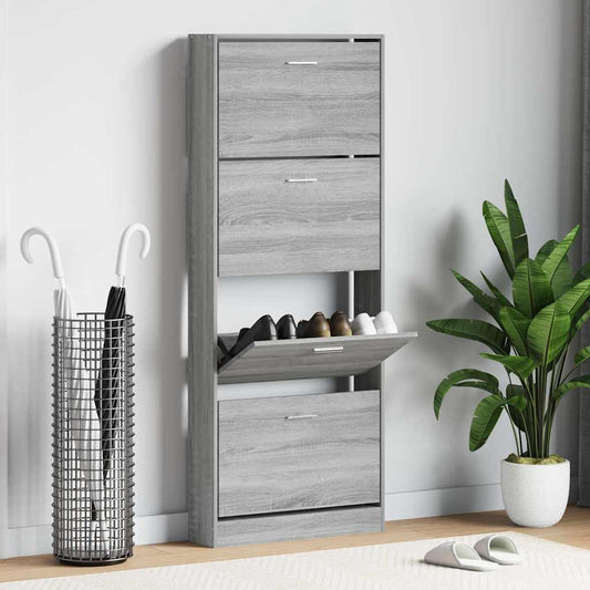 Shoe Cabinet Grey Sonoma 59x17x150 cm Engineered Wood
