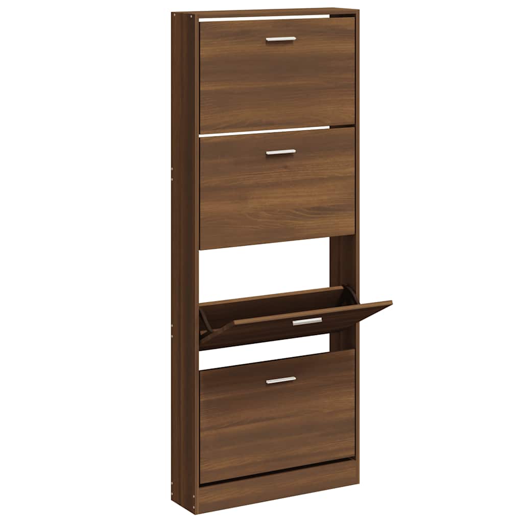 Shoe Cabinet Brown Oak 59x17x150 cm Engineered Wood