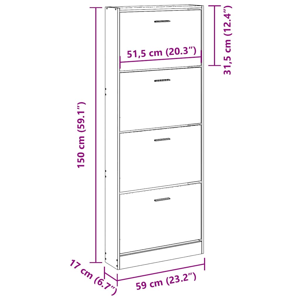 Shoe Cabinet Brown Oak 59x17x150 cm Engineered Wood