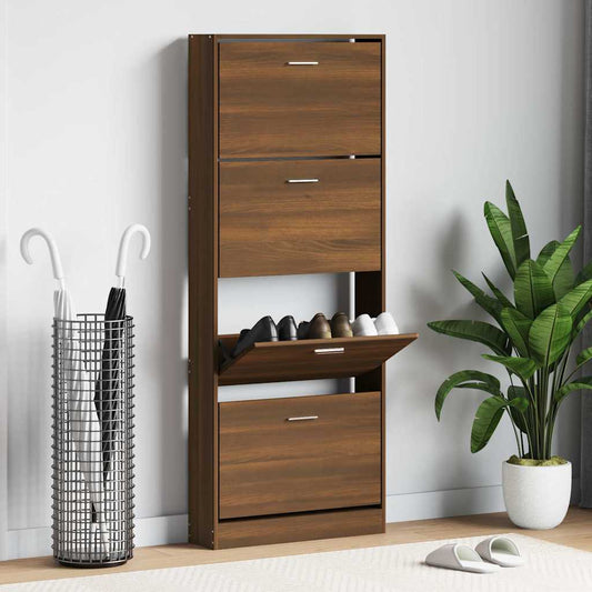Shoe Cabinet Brown Oak 59x17x150 cm Engineered Wood