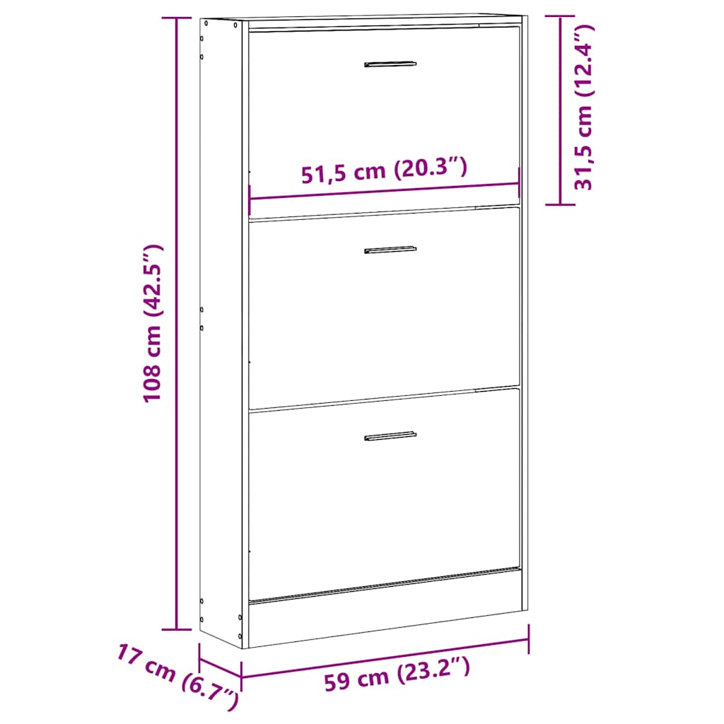 Shoe Cabinet Concrete Grey 59x17x108 cm Engineered Wood
