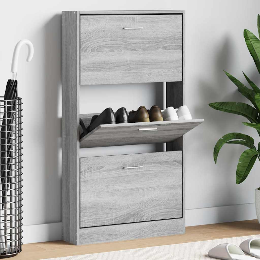 Shoe Cabinet Grey Sonoma 59x17x108 cm Engineered Wood
