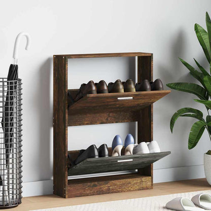 Shoe Cabinet Smoked Oak 59x17x81 cm Engineered Wood