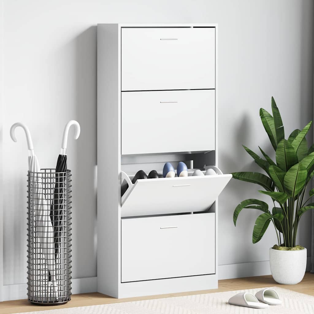 Shoe Cabinet White 63x24x147 cm Engineered Wood