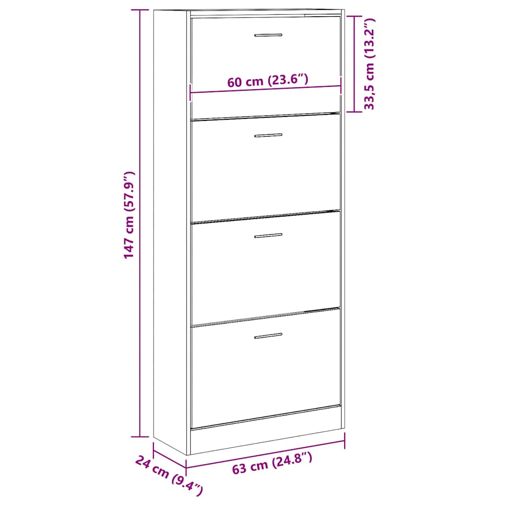 Shoe Cabinet Concrete Grey 63x24x147 cm Engineered Wood