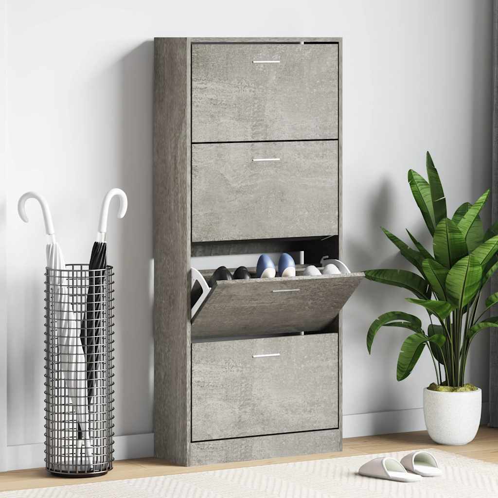 Shoe Cabinet Concrete Grey 63x24x147 cm Engineered Wood