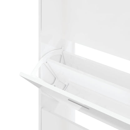 Shoe Cabinet High Gloss White 63x24x147 cm Engineered Wood