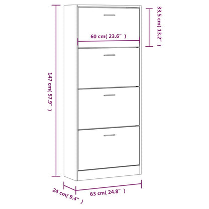 Shoe Cabinet High Gloss White 63x24x147 cm Engineered Wood
