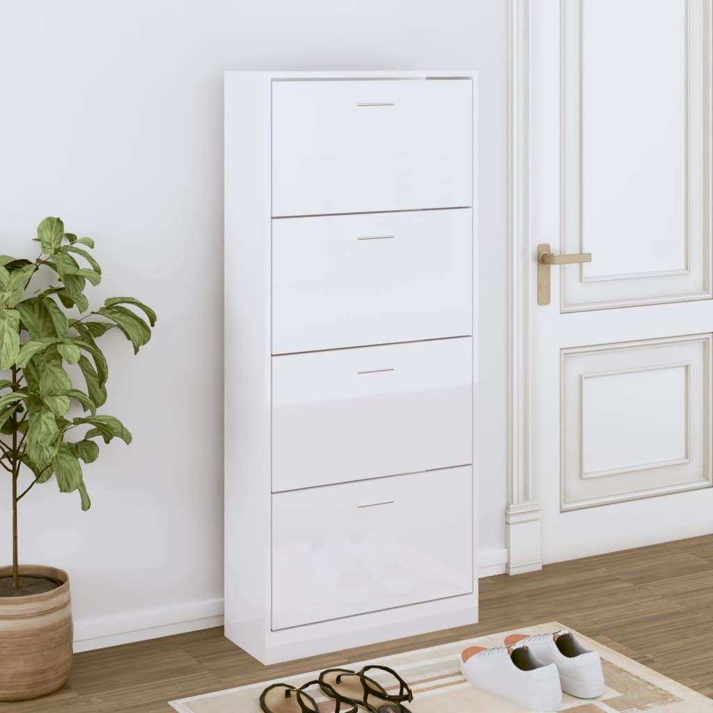 Shoe Cabinet High Gloss White 63x24x147 cm Engineered Wood