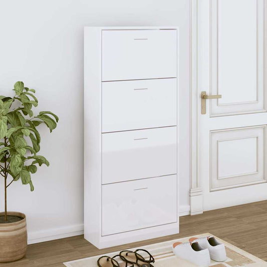 Shoe Cabinet High Gloss White 63x24x147 cm Engineered Wood