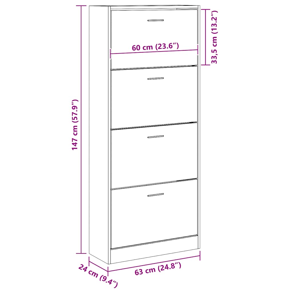 Shoe Cabinet Smoked Oak 63x24x147 cm Engineered Wood