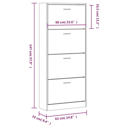 Shoe Cabinet Brown Oak 63x24x147 cm Engineered Wood