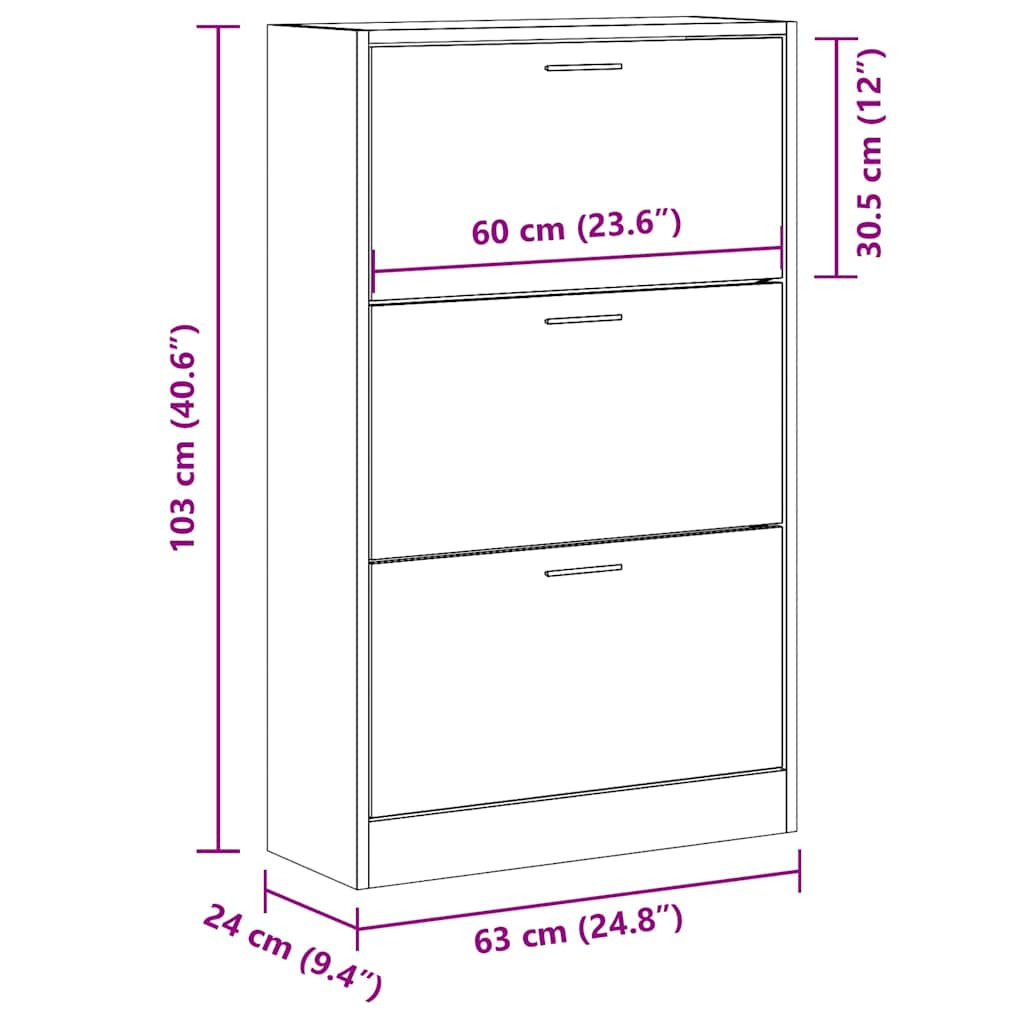 Shoe Cabinet Black 63x24x103 cm Engineered Wood