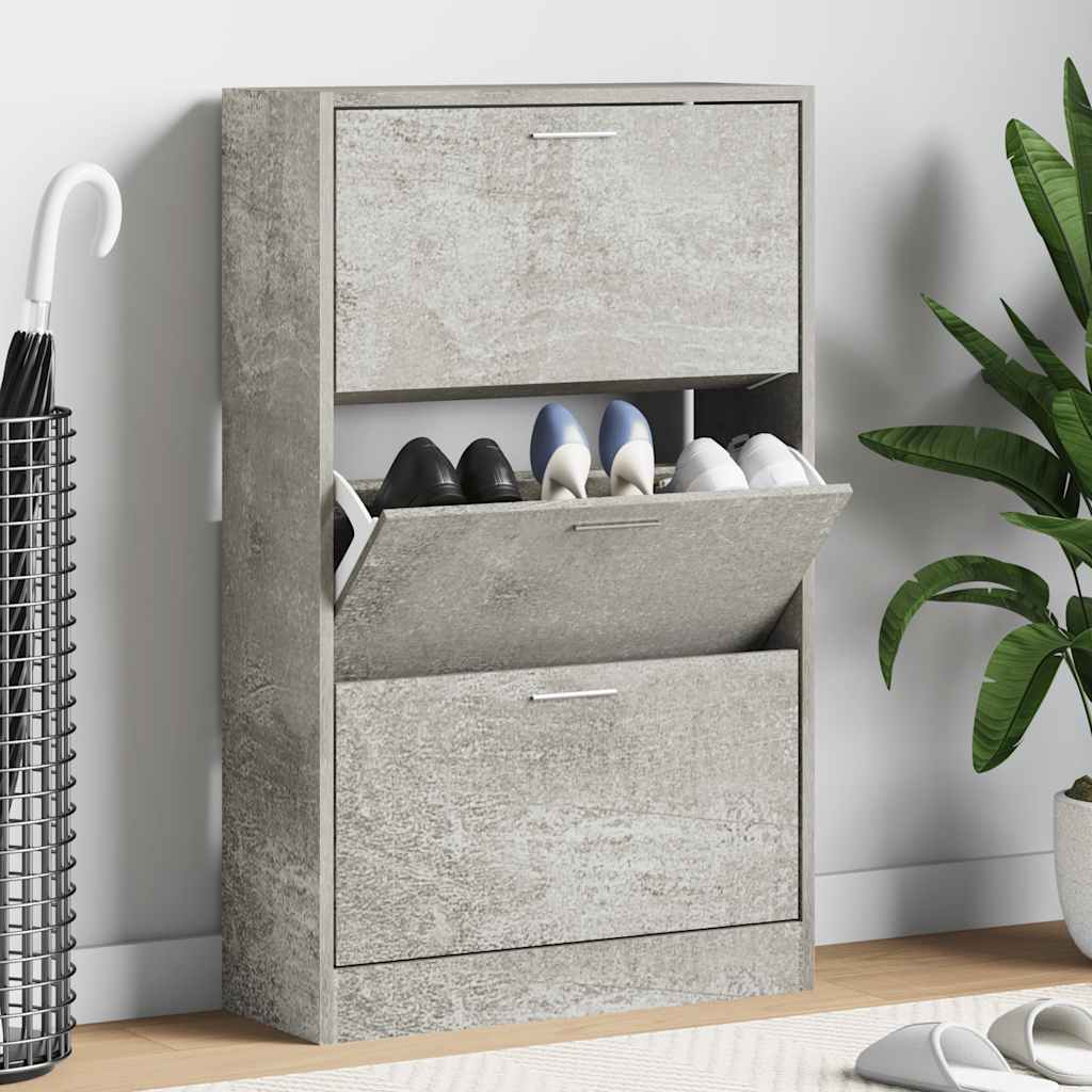Shoe Cabinet Concrete Grey 63x24x103 cm Engineered Wood