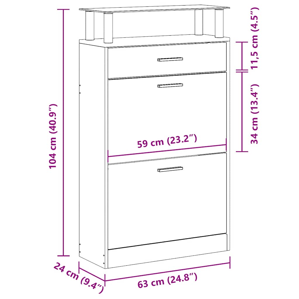 Shoe Cabinet Concrete Grey 63x24x104 cm Engineered Wood