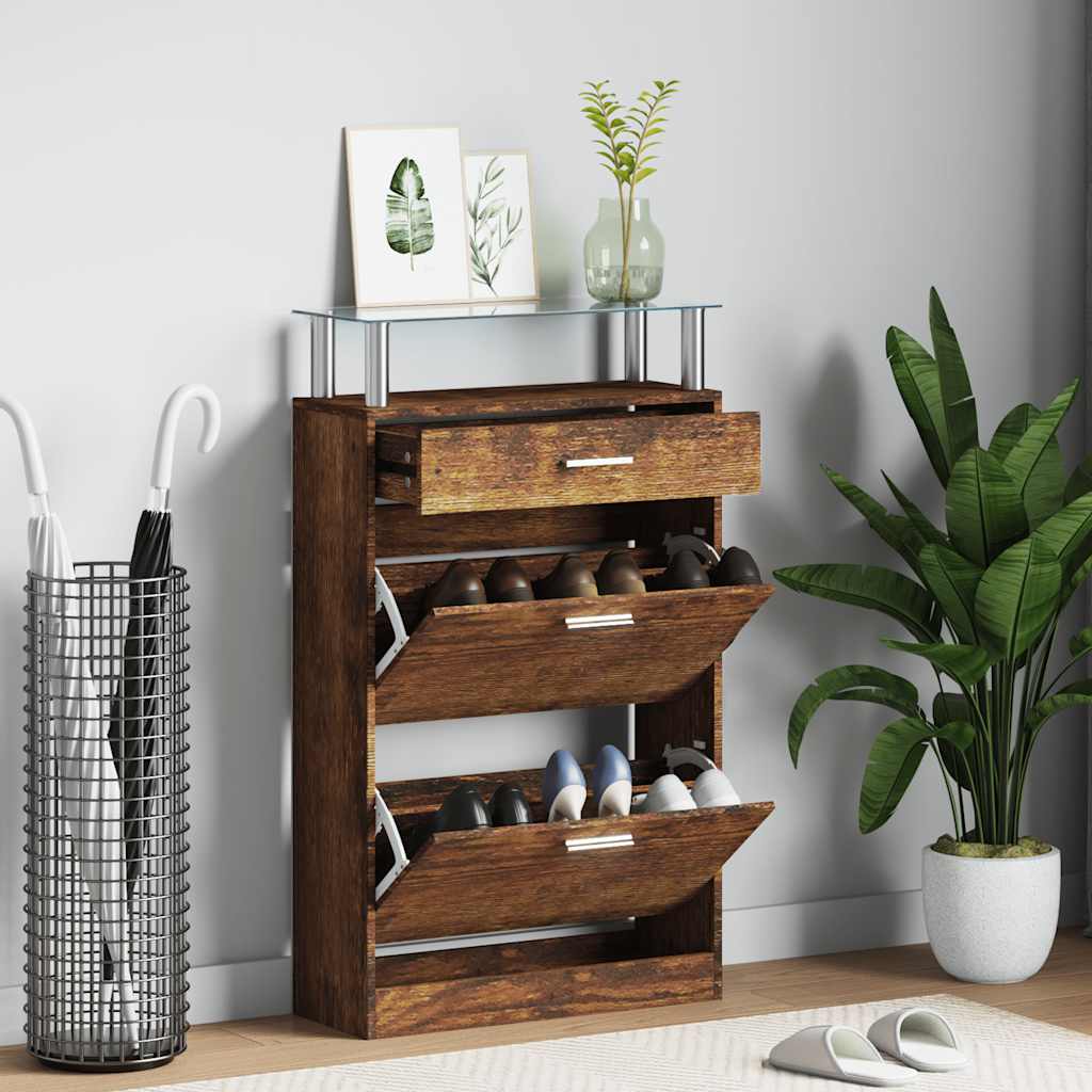 Shoe Cabinet Smoked Oak 63x24x104 cm Engineered Wood