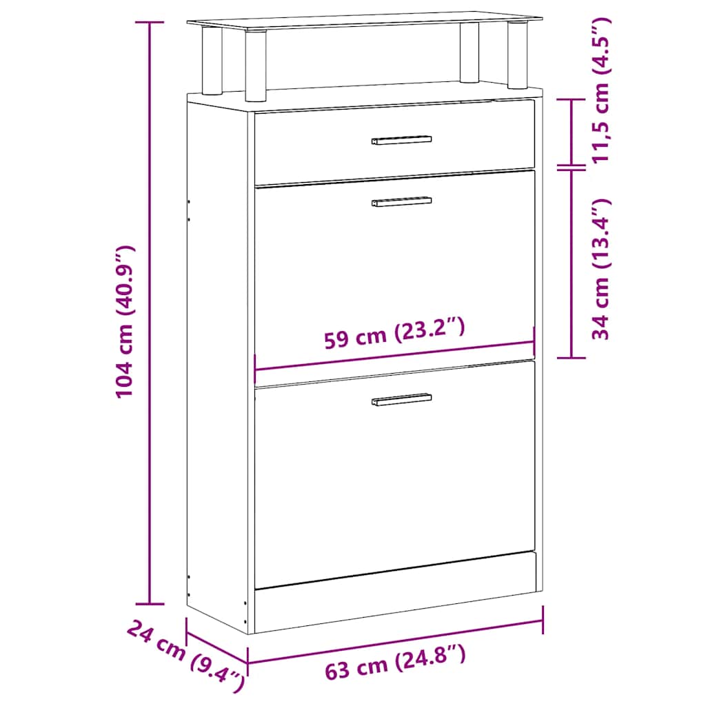 Shoe Cabinet Brown Oak 63x24x104 cm Engineered Wood